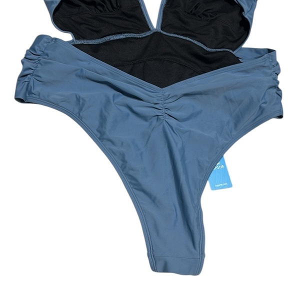 CUPSHE One-piece swimsuit cutout lumbar necktie deep Vneck ruched high cut XL - Picture 6 of 10